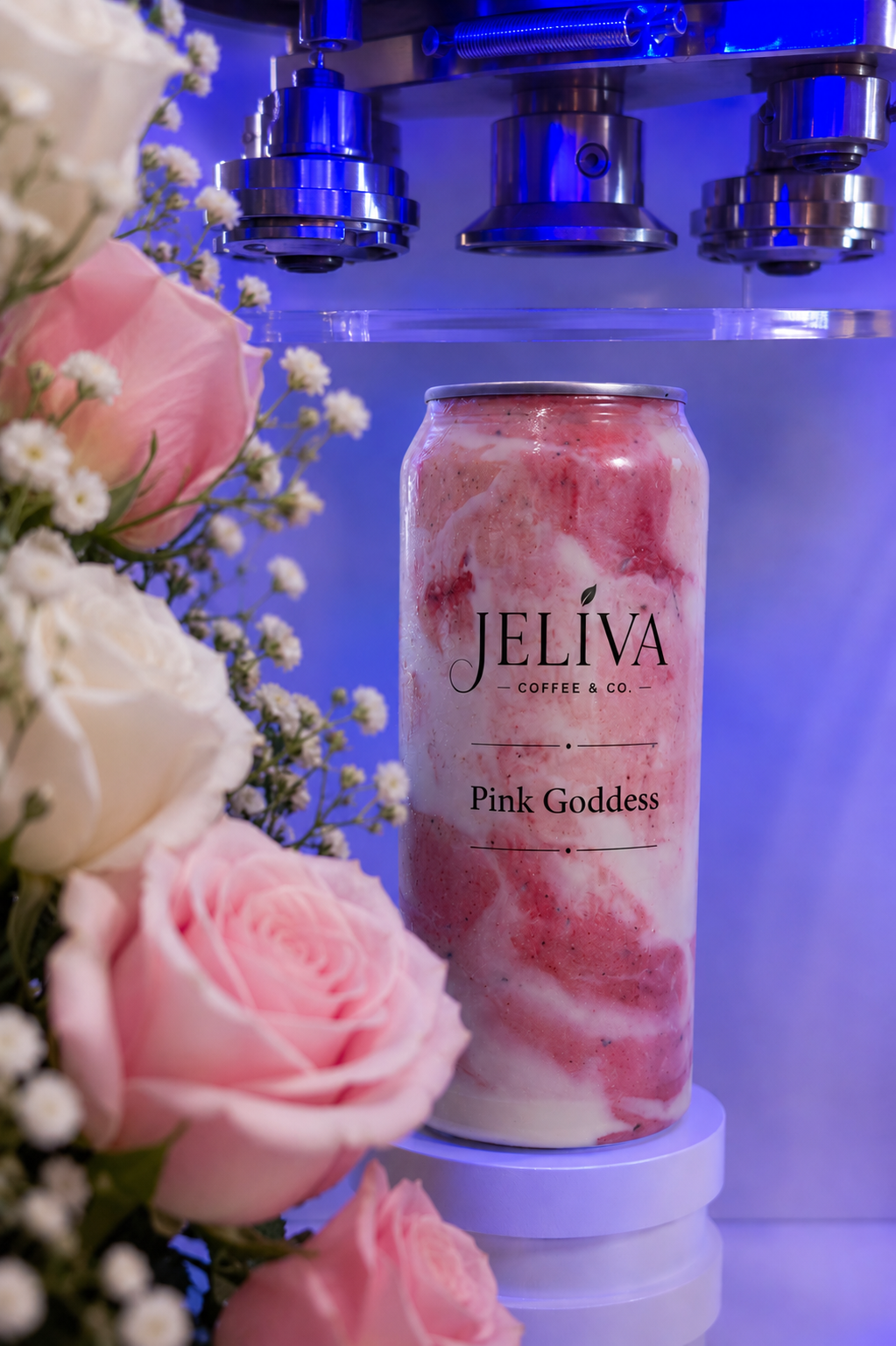 Jeliva Pink Goddess can with roses